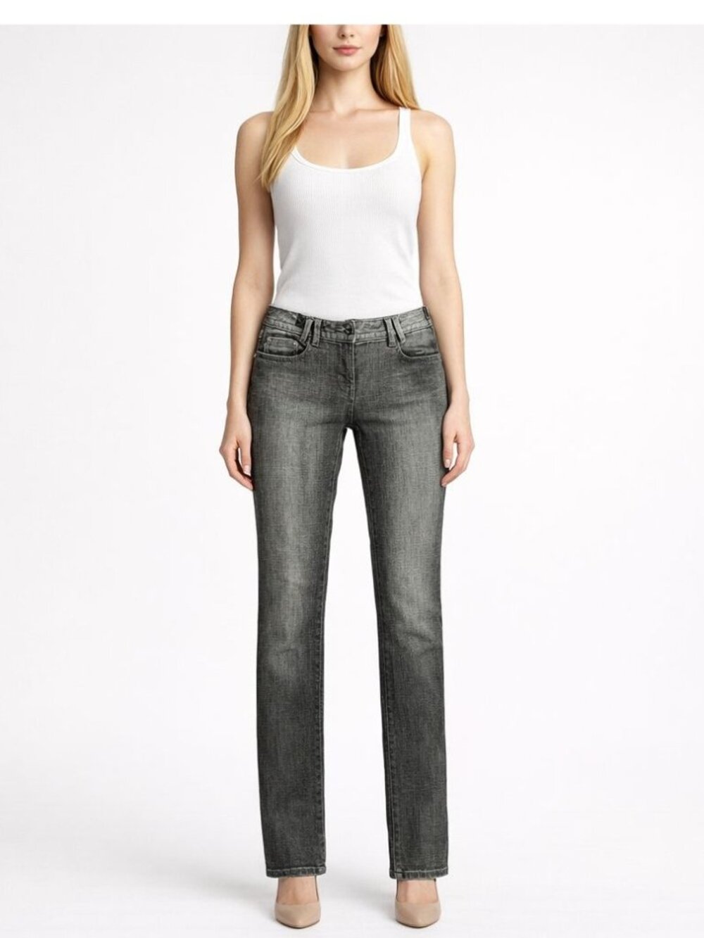 Karen Millen Vintage Gray Straight Leg Jeans Women's 6 Stretch Denim